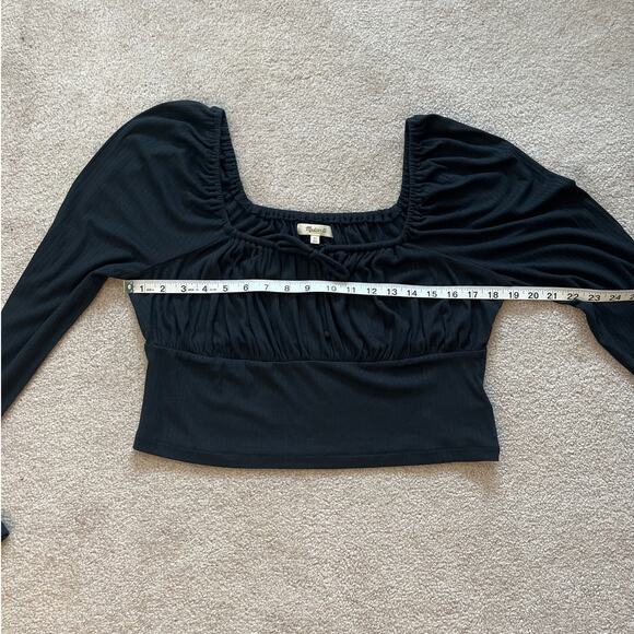 Madewell Ribbed Square-Neck Long-Sleeve Top Size XL Black Cropped Boho Castle - Picture 5 of 6